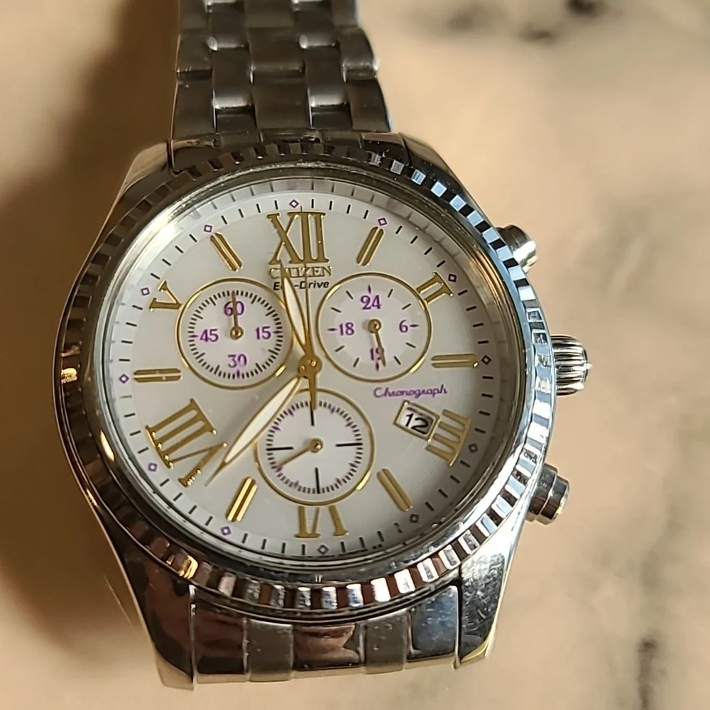 Citizen ECO-DRIVE Silver Chronograph Watch with PURPLE ACCENTS
